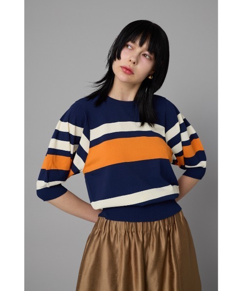 HeRIN.CYE(ヘリンドットサイ)の「Border knit tops ボーダーニットトップス(Tシャツ/カットソー・レディース・ブラウン/ネイビー/オフホワイト・FREE)」の3枚目の写真