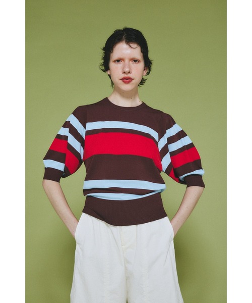 HeRIN.CYE(ヘリンドットサイ)の「Border knit tops ボーダーニットトップス(Tシャツ/カットソー・レディース・ブラウン/ネイビー/オフホワイト・FREE)」の2枚目の写真