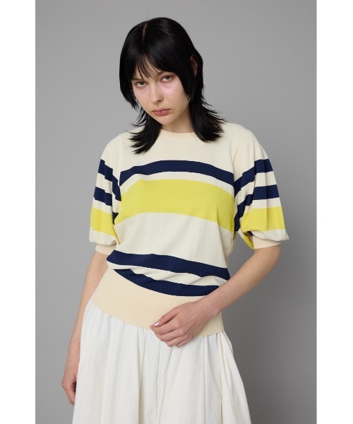 HeRIN.CYE(ヘリンドットサイ)の「Border knit tops ボーダーニットトップス(Tシャツ/カットソー・レディース・ブラウン/ネイビー/オフホワイト・FREE)」の1枚目の写真