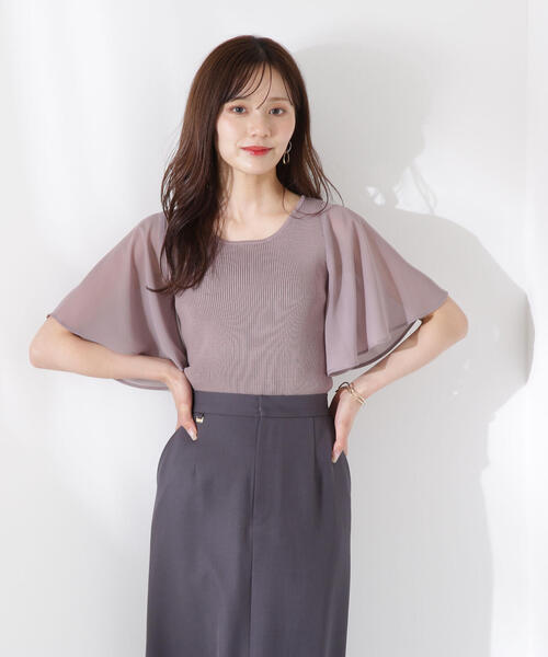 PROPORTION BODY DRESSING（プロポーションボディドレッシング）の「シアーフレアスリーブリブニット / 1215270609（ニット/セーター・レディース・ベージュ/ブラウン/ブラック・FREE）」の4枚目の写真