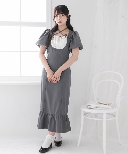 DearMyLoveRose(ディアマイラブローズ)の「ヨークフリルバルーンスリーブマーメイドワンピース【大きいサイズ有り】(ワンピース・レディース・チェック/ブルーグレー/ブラック/グレー・LARGE/LL/3L/SMALL/MEDIUM)」の22枚目の写真