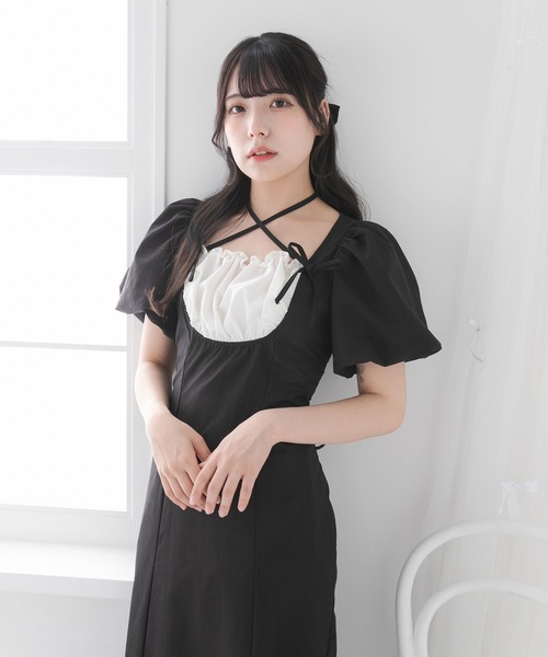 DearMyLoveRose(ディアマイラブローズ)の「ヨークフリルバルーンスリーブマーメイドワンピース【大きいサイズ有り】(ワンピース・レディース・チェック/ブルーグレー/ブラック/グレー・LARGE/LL/3L/SMALL/MEDIUM)」の17枚目の写真