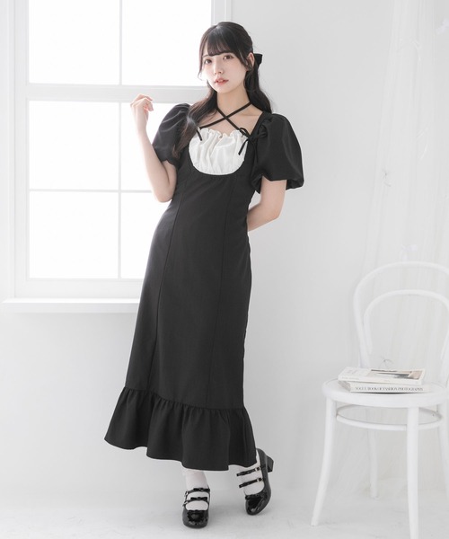 DearMyLoveRose(ディアマイラブローズ)の「ヨークフリルバルーンスリーブマーメイドワンピース【大きいサイズ有り】(ワンピース・レディース・チェック/ブルーグレー/ブラック/グレー・LARGE/LL/3L/SMALL/MEDIUM)」の18枚目の写真