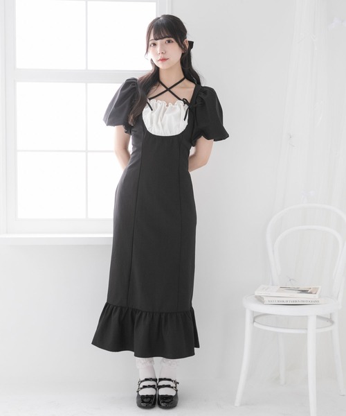 DearMyLoveRose(ディアマイラブローズ)の「ヨークフリルバルーンスリーブマーメイドワンピース【大きいサイズ有り】(ワンピース・レディース・チェック/ブルーグレー/ブラック/グレー・LARGE/LL/3L/SMALL/MEDIUM)」の19枚目の写真