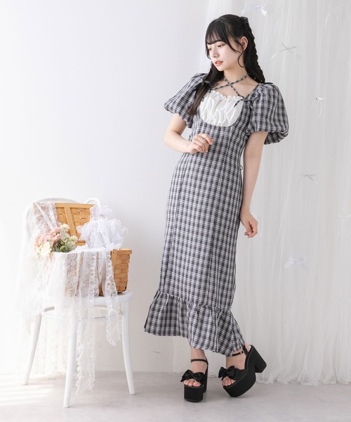 【ブランミク】ロング ワンピース ボリュームスリーブ バルーンスカート FACE ファッション 【ブランミク】ロング ワンピース ボリューム