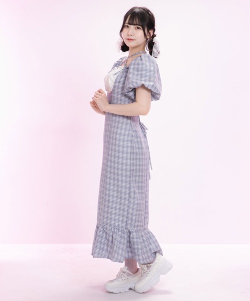DearMyLoveRose(ディアマイラブローズ)の「ヨークフリルバルーンスリーブマーメイドワンピース【大きいサイズ有り】(ワンピース・レディース・チェック/ブルーグレー/ブラック/グレー・LARGE/LL/3L/SMALL/MEDIUM)」の15枚目の写真