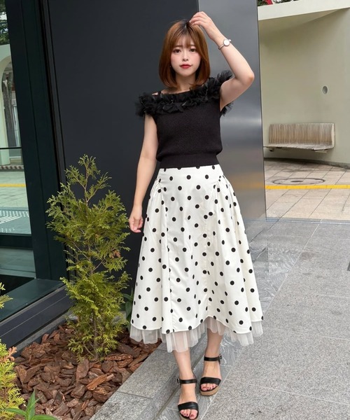 31 Sons de mode（トランテアン　ソン　ドゥ　モード）の「2025春夏新作 クロシェライクオフショルリボンニット（ニット/セーター・レディース・ブラック/オフホワイト/イエロー・ﾌﾘ-）」の20枚目の写真