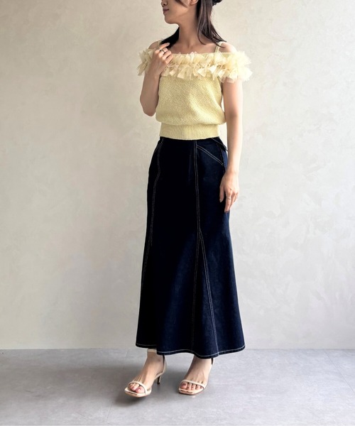 31 Sons de mode（トランテアン　ソン　ドゥ　モード）の「2025春夏新作 クロシェライクオフショルリボンニット（ニット/セーター・レディース・ブラック/オフホワイト/イエロー・ﾌﾘ-）」の9枚目の写真