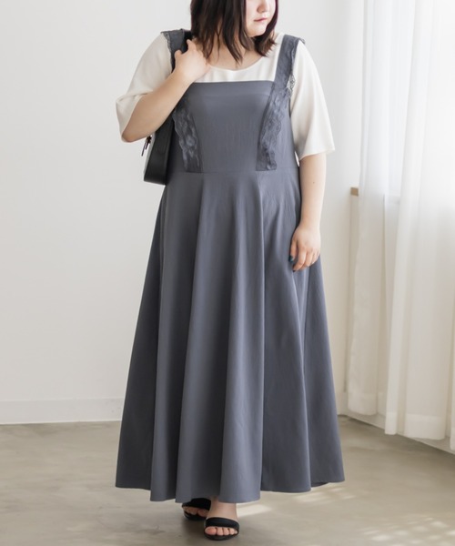 CLETTE(クレット)の「レース使いジャンスカワンピース(ワンピース・レディース・ブルー/ブラック・LL/3L/4L)」の1枚目の写真