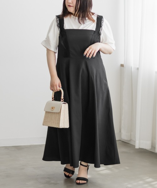 CLETTE(クレット)の「レース使いジャンスカワンピース(ワンピース・レディース・ブルー/ブラック・LL/3L/4L)」の2枚目の写真