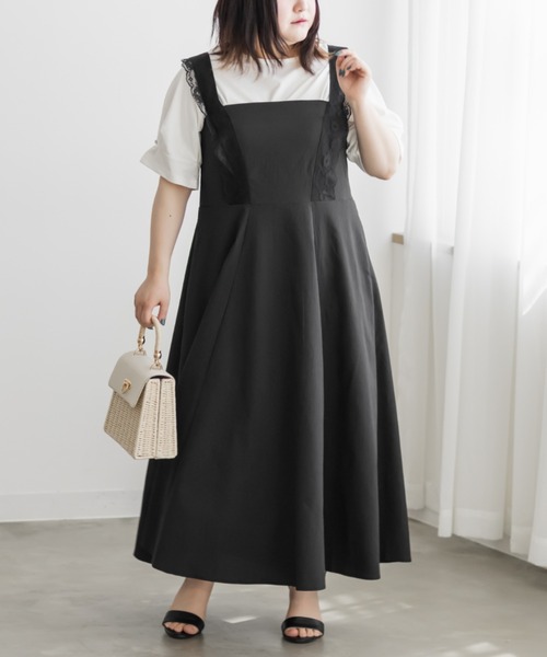 CLETTE(クレット)の「レース使いジャンスカワンピース(ワンピース・レディース・ブルー/ブラック・LL/3L/4L)」の3枚目の写真