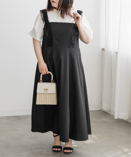 CLETTE(クレット)の「レース使いジャンスカワンピース(ワンピース・レディース・ブルー/ブラック・LL/3L/4L)」の4枚目の写真