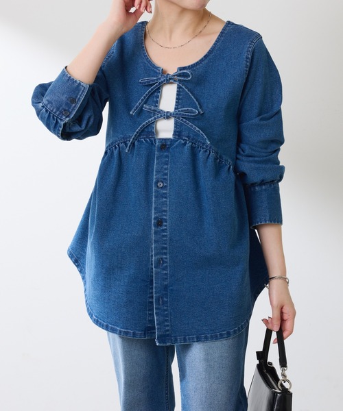 COLLAGE GALLARDAGALANTE（コラージュガリャルダガランテ）の「Q.anos/2WAYデニムチュニック（Tシャツ/カットソー・レディース・ブラック/ブルー・FREE）」の13枚目の写真