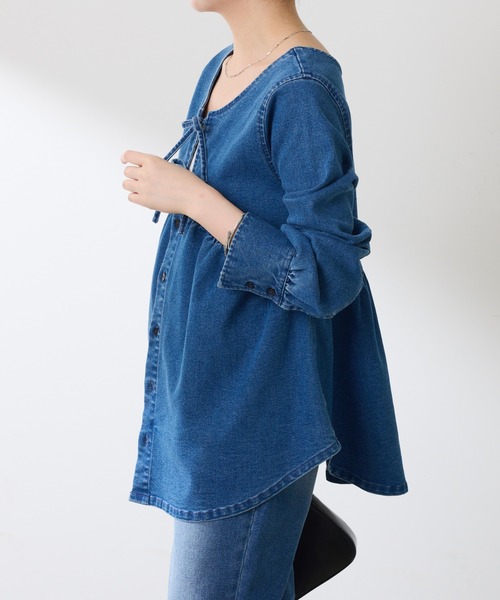 COLLAGE GALLARDAGALANTE（コラージュガリャルダガランテ）の「Q.anos/2WAYデニムチュニック（Tシャツ/カットソー・レディース・ブラック/ブルー・FREE）」の14枚目の写真