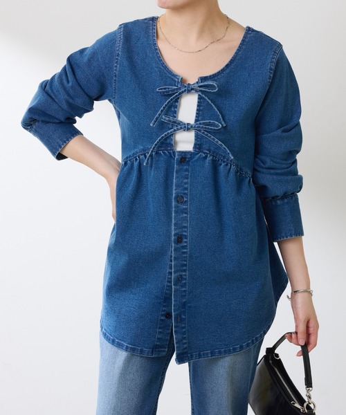 COLLAGE GALLARDAGALANTE（コラージュガリャルダガランテ）の「Q.anos/2WAYデニムチュニック（Tシャツ/カットソー・レディース・ブラック/ブルー・FREE）」の18枚目の写真