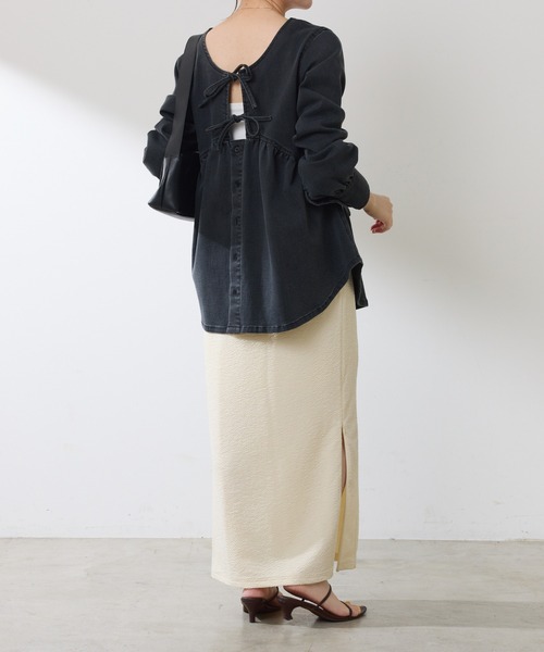 COLLAGE GALLARDAGALANTE（コラージュガリャルダガランテ）の「Q.anos/2WAYデニムチュニック（Tシャツ/カットソー・レディース・ブラック/ブルー・FREE）」の10枚目の写真