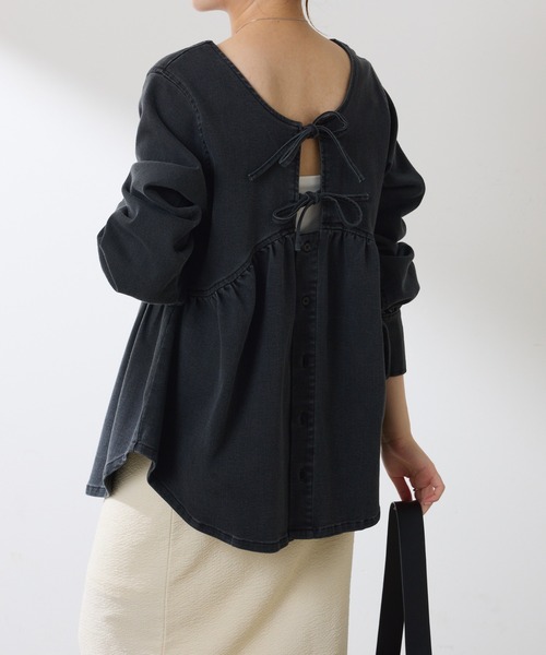COLLAGE GALLARDAGALANTE（コラージュガリャルダガランテ）の「Q.anos/2WAYデニムチュニック（Tシャツ/カットソー・レディース・ブラック/ブルー・FREE）」の6枚目の写真