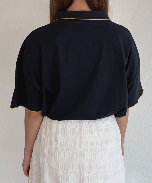 kutir（クティール）の「半袖チェックリボンポロTシャツ（ポロシャツ・レディース・ネイビー/オフホワイト/アイボリー・FREE）」の17枚目の写真