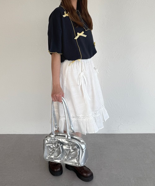 kutir（クティール）の「半袖チェックリボンポロTシャツ（ポロシャツ・レディース・ネイビー/オフホワイト/アイボリー・FREE）」の19枚目の写真