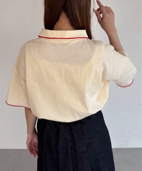 kutir（クティール）の「半袖チェックリボンポロTシャツ（ポロシャツ・レディース・ネイビー/オフホワイト/アイボリー・FREE）」の11枚目の写真