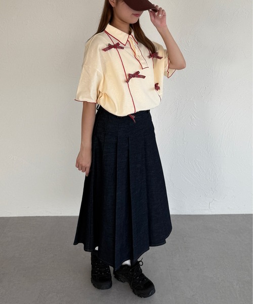 kutir（クティール）の「半袖チェックリボンポロTシャツ（ポロシャツ・レディース・ネイビー/オフホワイト/アイボリー・FREE）」の13枚目の写真