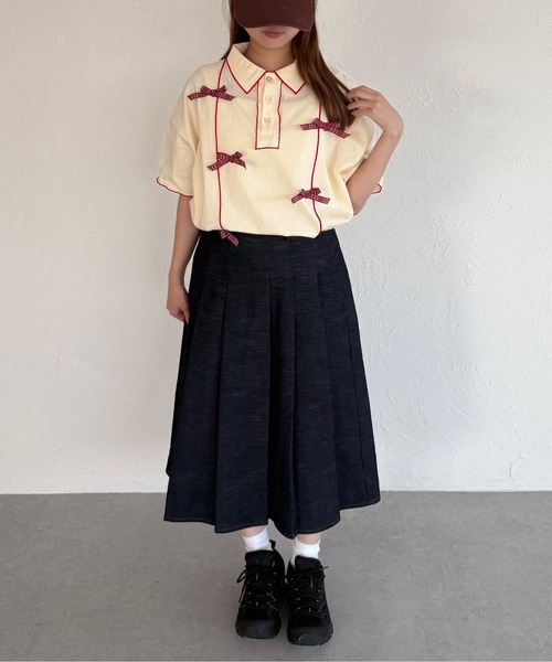 kutir（クティール）の「半袖チェックリボンポロTシャツ（ポロシャツ・レディース・ネイビー/オフホワイト/アイボリー・FREE）」の12枚目の写真