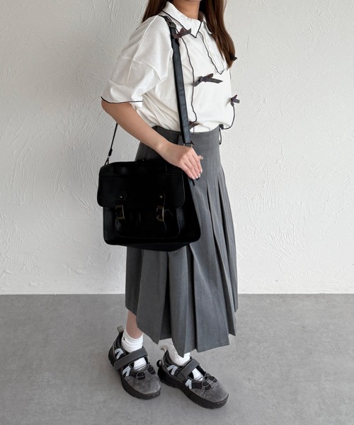 kutir（クティール）の「半袖チェックリボンポロTシャツ（ポロシャツ・レディース・ネイビー/オフホワイト/アイボリー・FREE）」の7枚目の写真