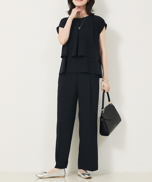 abahouse mavie(アバハウスマヴィ)の「【2点セットアップ/エニデイカセット・サマー】ジョーゼット ブラウス&パンツセット(シャツ/ブラウス・レディース・ダークネイビー/ブラック・36/38/40)」の2枚目の写真