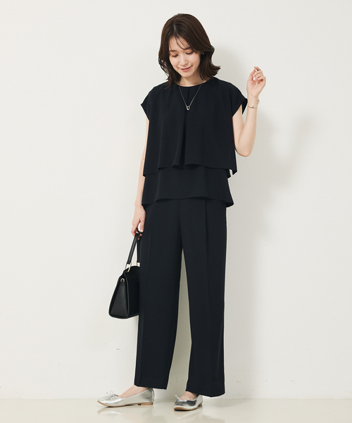 abahouse mavie(アバハウスマヴィ)の「【2点セットアップ/エニデイカセット・サマー】ジョーゼット ブラウス&パンツセット(シャツ/ブラウス・レディース・ダークネイビー/ブラック・36/38/40)」の4枚目の写真