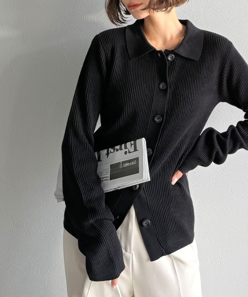 【トーテム】メリノウールリブニットポロセーター ブラック XS リブ 襟付き トーテム】メリノウールリブニットポロセーター ブラック XS リブ 襟