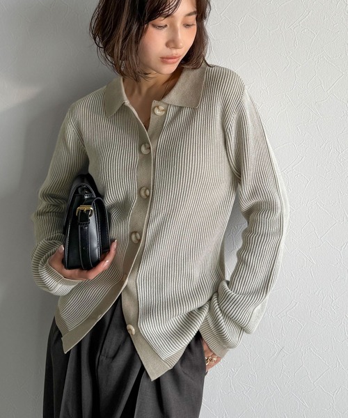 classicalelf(クラシカルエルフ)の「春の感度100%。襟付きデザインリブ編みポロニットカーデ(長袖)(カーディガン/ボレロ・レディース・ベージュ/グレイッシュベージュ/グリーン/ブラウン/ブラック・X-LARGE/SMALL/MEDIUM/LARGE)」の19枚目の写真