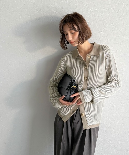 classicalelf(クラシカルエルフ)の「春の感度100%。襟付きデザインリブ編みポロニットカーデ(長袖)(カーディガン/ボレロ・レディース・ベージュ/グレイッシュベージュ/グリーン/ブラウン/ブラック・X-LARGE/SMALL/MEDIUM/LARGE)」の14枚目の写真
