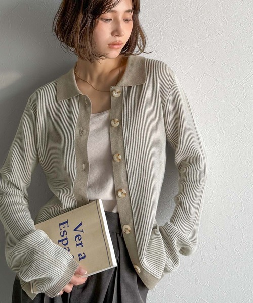 classicalelf(クラシカルエルフ)の「春の感度100%。襟付きデザインリブ編みポロニットカーデ(長袖)(カーディガン/ボレロ・レディース・ベージュ/グレイッシュベージュ/グリーン/ブラウン/ブラック・X-LARGE/SMALL/MEDIUM/LARGE)」の17枚目の写真