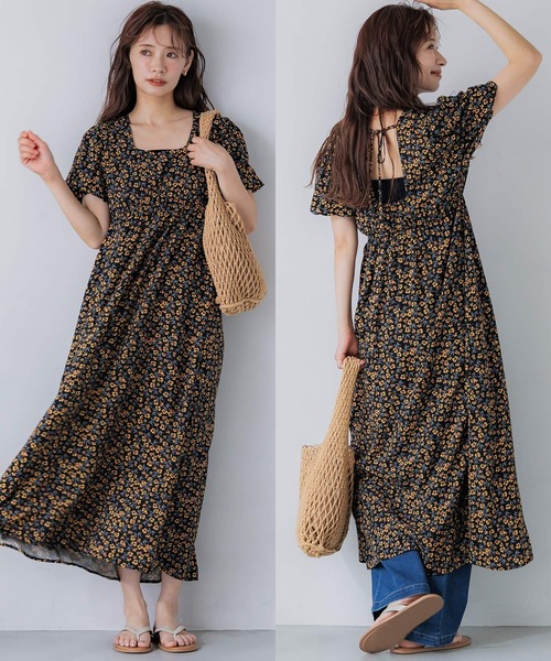 お得，得価 ユーズド 花柄 プリント レーヨン マキシ ドレスワンピース