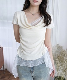 ドレープカットソー&レーストップスアンサンブル［カジュアル ガーリー］≪SS新作≫