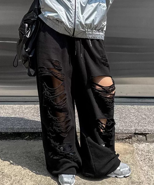 【新品未使用】COEL ダメージスウェットパンツ　ブラック A'GEM/9 × .kom 『.KOM/ドットケーオーエム』 チェーン付