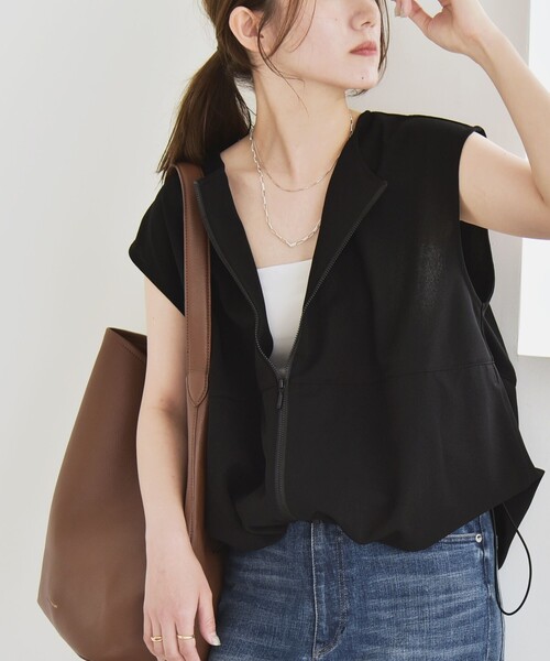 tシャツ quaranciel:「手洗い可能」カット ジョーゼット ドロスト ジップ ベスト レディース quaranciel:〈手洗い可能〉カット ジョーゼット ドロスト ジップ