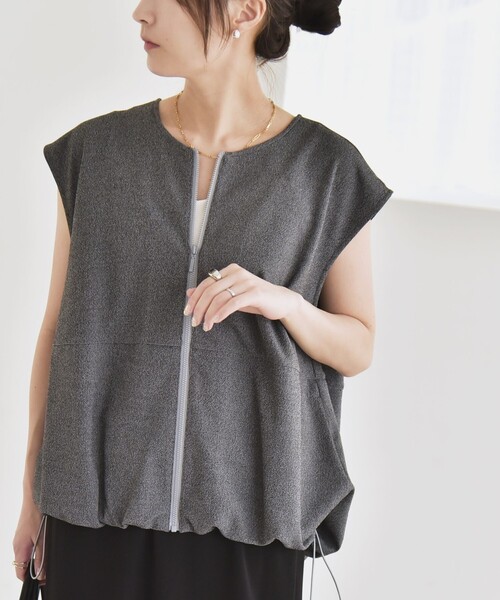 quaranciel:〈手洗い可能〉カット ジョーゼット ドロスト ジップ ベスト quaranciel:〈手洗い可能〉カット ジョーゼット ドロスト ジップ