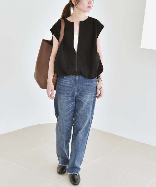 tシャツ quaranciel:「手洗い可能」カット ジョーゼット ドロスト ジップ ベスト レディース quaranciel:〈手洗い可能〉カット ジョーゼット ドロスト ジップ