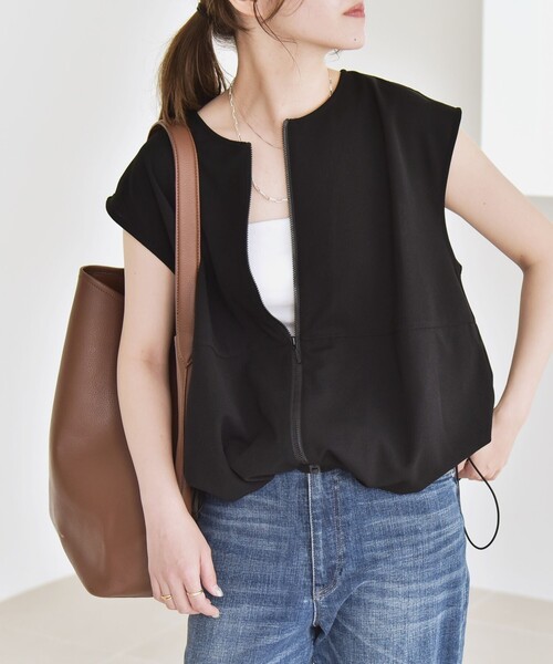 quaranciel:〈手洗い可能〉カット ジョーゼット ドロスト ジップ ベスト quaranciel:〈手洗い可能〉カット ジョーゼット ドロスト ジップ
