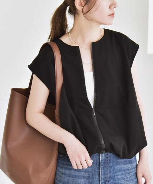 tシャツ quaranciel:「手洗い可能」カット ジョーゼット ドロスト ジップ ベスト レディース quaranciel:〈手洗い可能〉カット ジョーゼット ドロスト ジップ