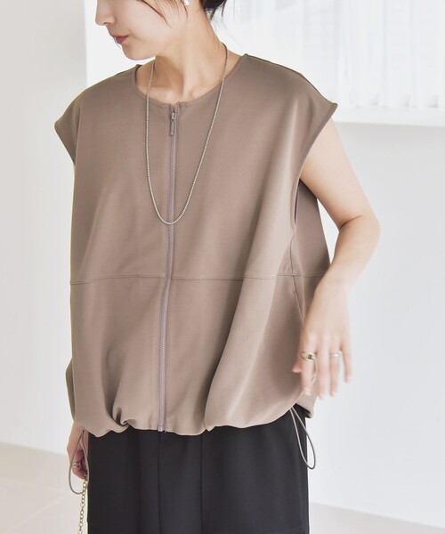 quaranciel:〈手洗い可能〉カット ジョーゼット ドロスト ジップ ベスト quaranciel:〈手洗い可能〉カット ジョーゼット ドロスト ジップ
