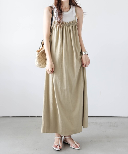 AMELY(エミリー)の「ミニフリルキャミワンピース(ワンピース・レディース・ベージュ/ブラウン/ブラック・フリー)」の1枚目の写真