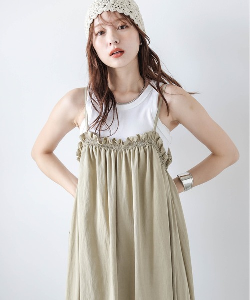AMELY(エミリー)の「ミニフリルキャミワンピース(ワンピース・レディース・ベージュ/ブラウン/ブラック・フリー)」の14枚目の写真