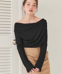 Tシャツ/カットソー（ブラック/黒色系・オフショルダー）ファッション