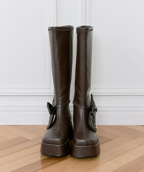 OLIVE des OLIVE（オリーブデオリーブ）の「【Belle Charme】リボン付きスクエアロングブーツ（ブーツ・レディース・ブラック/ブラウン・SMALL/MEDIUM/LARGE）」の13枚目の写真
