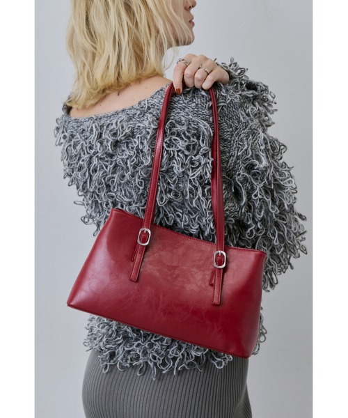 ヴィンテージライクダブルハンドルバッグ /フェイクレザースクエア