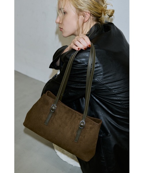 ヴィンテージライクダブルハンドルバッグ /フェイクレザースクエア