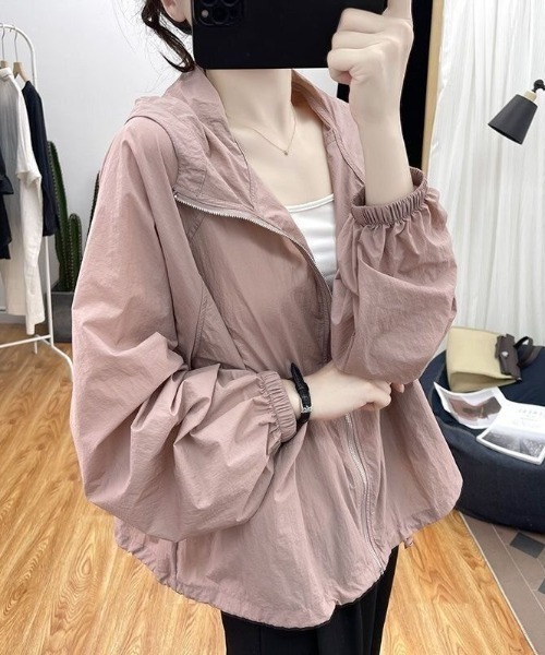 cammie（キャミー）の「ジップアップブルゾン（ノーカラージャケット・レディース・ブルー/ホワイト/ピンク/アイボリー・M/S）」の4枚目の写真
