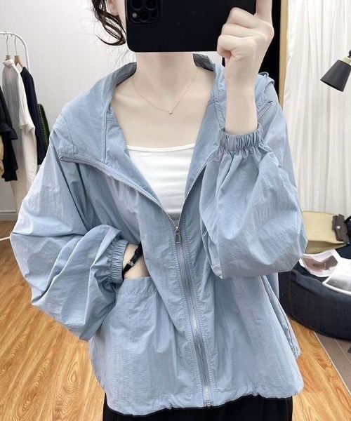 cammie（キャミー）の「ジップアップブルゾン（ノーカラージャケット・レディース・ブルー/ホワイト/ピンク/アイボリー・M/S）」の3枚目の写真